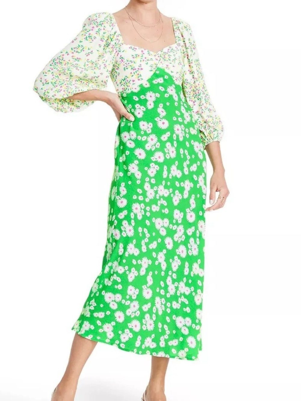 NWT RIXO for Target Daisy Floral Long Sleeve Swing Green Dress  Size XXL